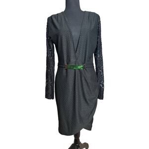 Vintage Black Cocktail Dress XL Lace Sleeve